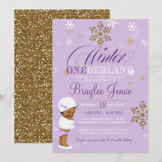 Winter Onederland First Birthday African-American Kaart (Voorkant / Achterkant)