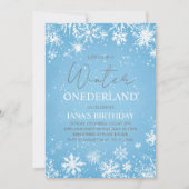 Winter ONEderland First Birthday Blue Kaart (Voorkant)