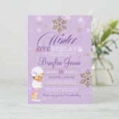 Winter Onederland First Birthday Brunette Baby Kaart (Staand voorkant)