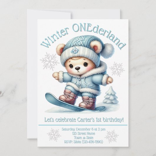 Winter ONEderland First Birthday Invitation Kaart (Voorkant)