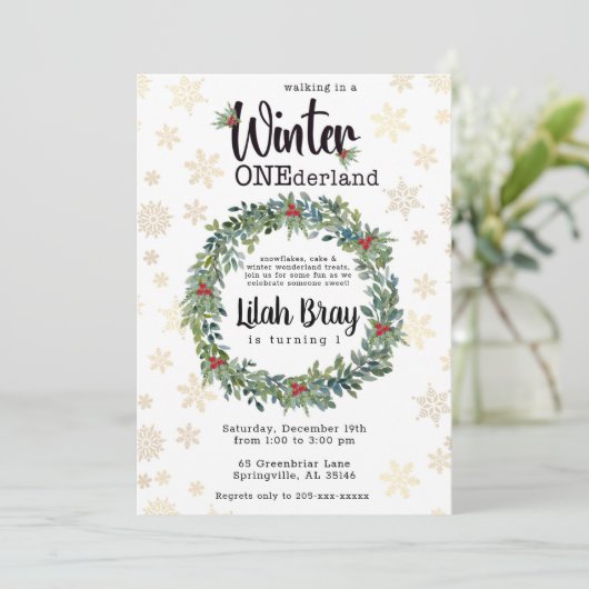 Winter ONEderland First Birthday Invitation Kaart (Staand voorkant)