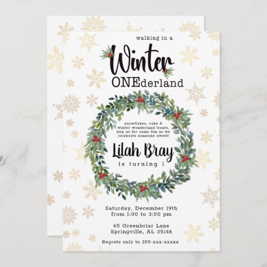 Winter ONEderland First Birthday Invitation Kaart (Voorkant / Achterkant)