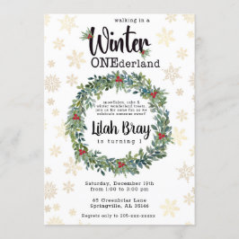 Winter ONEderland First Birthday Invitation Kaart