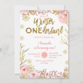 Winter ONEderland First Birthday Invitation Pink Kaart (Voorkant)