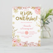 Winter ONEderland First Birthday Invitation Pink Kaart (Staand voorkant)