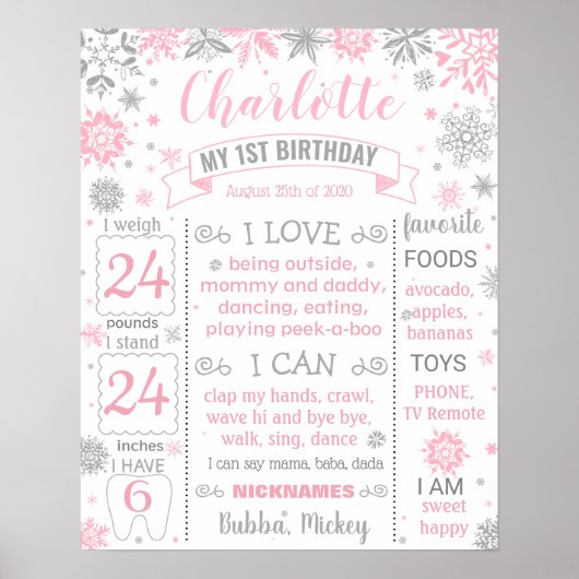 Winter Onederland First Birthday mijlestone Poster (Voorkant)
