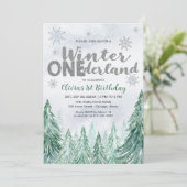 Winter Onederland First Birthday Snowflakes Forest Kaart (Staand voorkant)