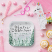 Winter Onederland First Birthday Snowflakes Forest Papieren Bordje (Feest)