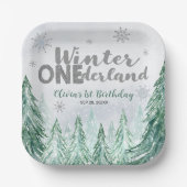 Winter Onederland First Birthday Snowflakes Forest Papieren Bordje (Voorkant)