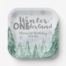 Winter Onederland First Birthday Snowflakes Forest Papieren Bordje