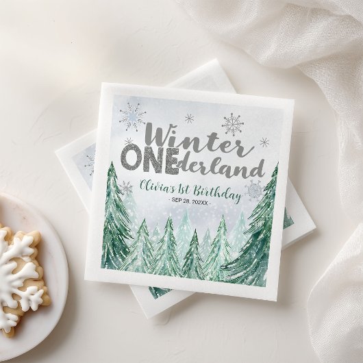 Winter Onederland First Birthday Snowflakes Forest Servet