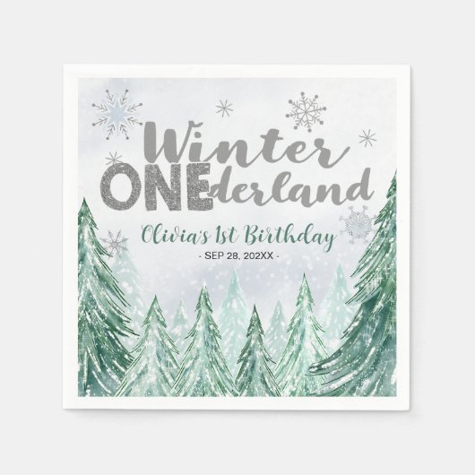 Winter Onederland First Birthday Snowflakes Forest Servet (Voorkant)