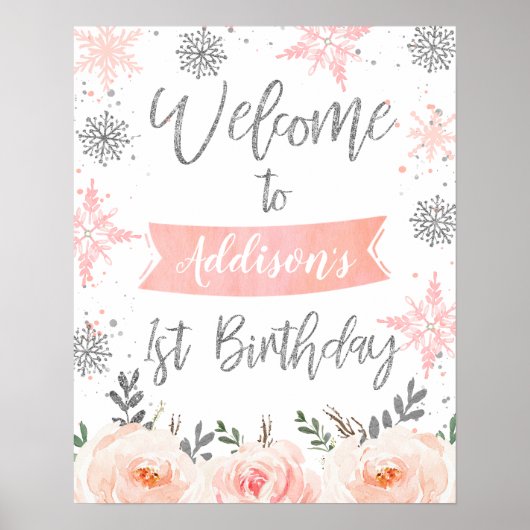 Winter Onederland First Birthday Welcome Sign Poster (Voorkant)