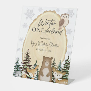 Winter ONEderland First Birthday Welcome Sign Reclamebord Met Voetstuk