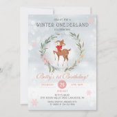 Winter Onederland Floral Deer Baby 1e verjaardag Kaart (Voorkant)