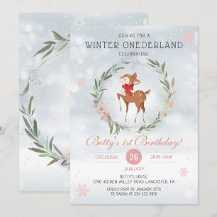 Winter Onederland Floral Deer Baby 1e verjaardag Kaart