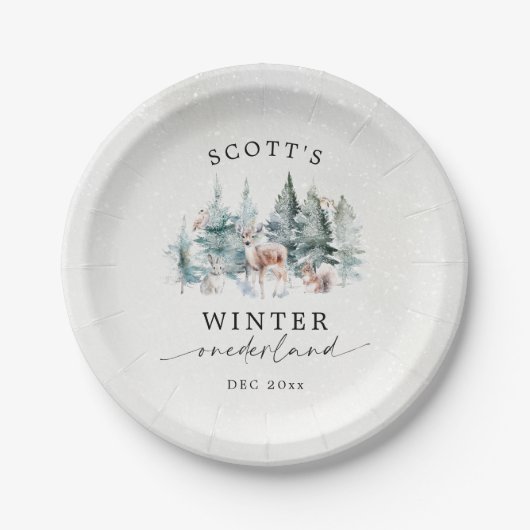 Winter ONEderland Forest Animals 1st Birthday Papieren Bordje (Voorkant)