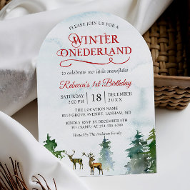 Winter ONEderland Forest Deer Baby First Birthday Kaart