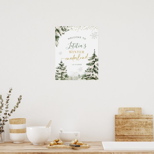 Winter Onederland Forest Eerste Verjaardag Welkom Poster (Keuken)