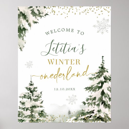 Winter Onederland Forest Eerste Verjaardag Welkom Poster (Voorkant)