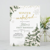Winter Onederland Forest First Birthday Invitation Kaart (Staand voorkant)