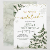 Winter Onederland Forest First Birthday Invitation Kaart (Voorkant / Achterkant)
