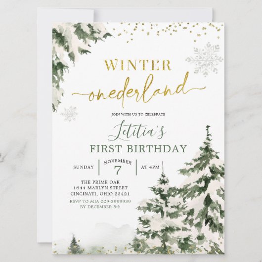 Winter Onederland Forest First Birthday Invitation Kaart (Voorkant)