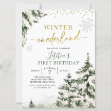 Winter Onederland Forest First Birthday Invitation