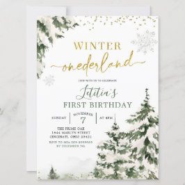 Winter Onederland Forest First Birthday Invitation Kaart