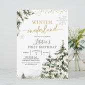 Winter Onederland Forest First Birthday Invitation Kaart (Staand voorkant)