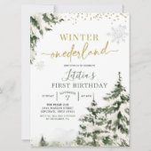Winter Onederland Forest First Birthday Invitation Kaart (Voorkant)