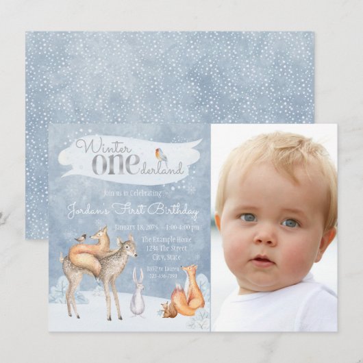 Winter ONEderland Foto 1e verjaardag Uitnodigingen (Voorkant / Achterkant)