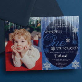 Winter ONEderland Foto Blue 1st Birthday Kaart