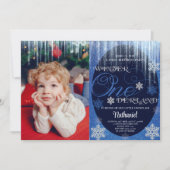 Winter ONEderland Foto Blue 1st Birthday Kaart (Voorkant)