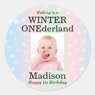 Winter Onederland Foto Sneeuwvlok Ronde Sticker