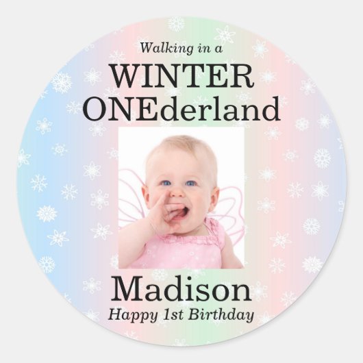 Winter Onederland Foto Sneeuwvlok Ronde Sticker (Voorkant)
