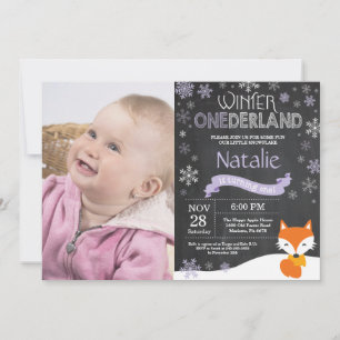 Winter Onederland Fox 1e verjaardag Uitnodiging
