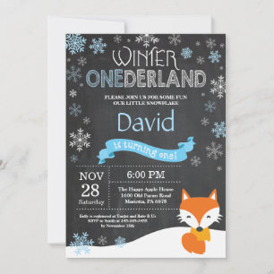 Winter Onederland Fox 1e verjaardag Uitnodiging