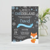 Winter Onederland Fox 1e verjaardag Uitnodiging (Staand voorkant)