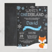Winter Onederland Fox 1e verjaardag Uitnodiging (Voorkant / Achterkant)