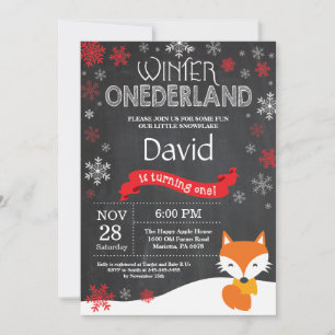 Winter Onederland Fox 1e verjaardag Uitnodiging