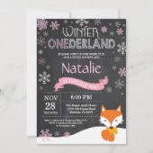 Winter Onederland Fox 1e verjaardag Uitnodiging (Voorkant)