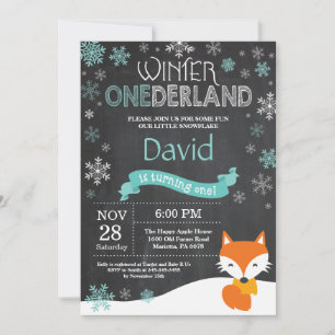 Winter Onederland Fox 1e verjaardag Uitnodiging