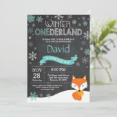Winter Onederland Fox 1e verjaardag Uitnodiging (Staand voorkant)