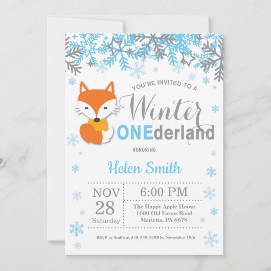 Winter Onederland Fox Boy 1e verjaardag Kaart (Voorkant)