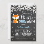 Winter Onederland Fox Boy 1e verjaardag Uitnodigin Kaart (Voorkant)
