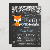 Winter Onederland Fox Boy 1e verjaardag Uitnodigin Kaart (Voorkant / Achterkant)