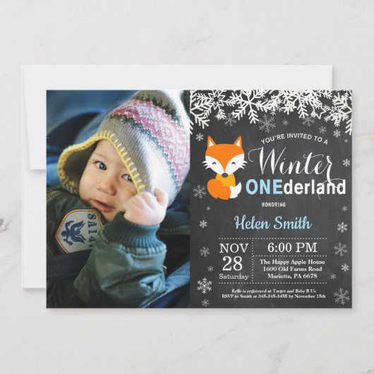 Winter Onederland Fox Boy 1st Birthday Kaart (Voorkant)