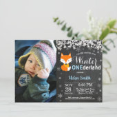 Winter Onederland Fox Boy 1st Birthday Kaart (Staand voorkant)