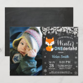 Winter Onederland Fox Boy 1st Birthday Kaart (Voorkant / Achterkant)